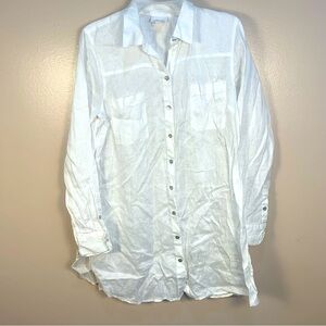 J.jill Love Linen 100% Button Front Longline Shirt Dress